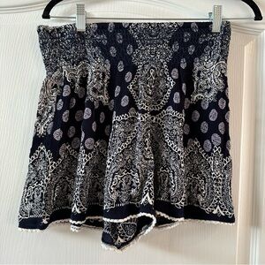 Aqua Navy and White Paisley High Waist Shorts